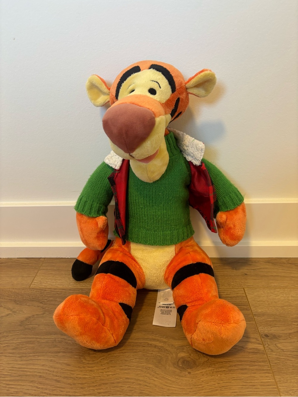 Disney Store Tigger Plush Winnie the Pooh Stuffed Animal Green Sweater Vest 16”